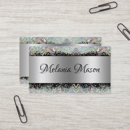 Silver Chic Holographic Glitter MakeupArtist Black Business Card