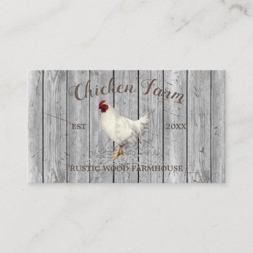 Silver Chicken Wood Rustic Organic Egg Farming Business Card