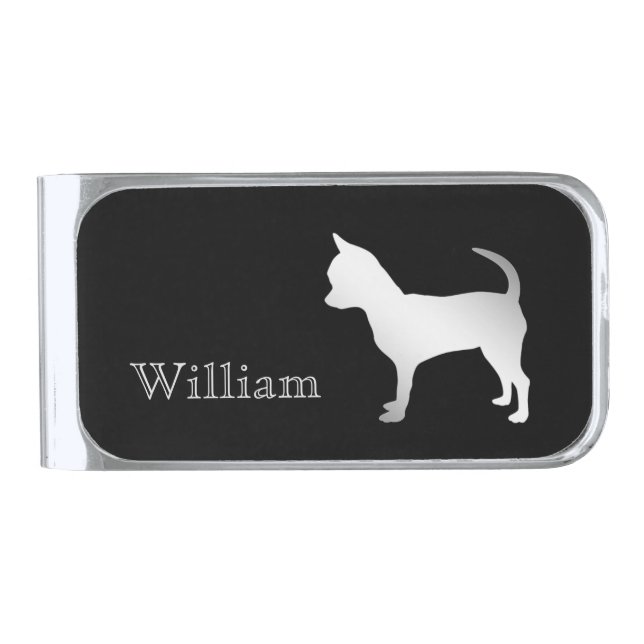 Silver Chihuahua Dog Personalized Silver Finish Money Clip (Front)