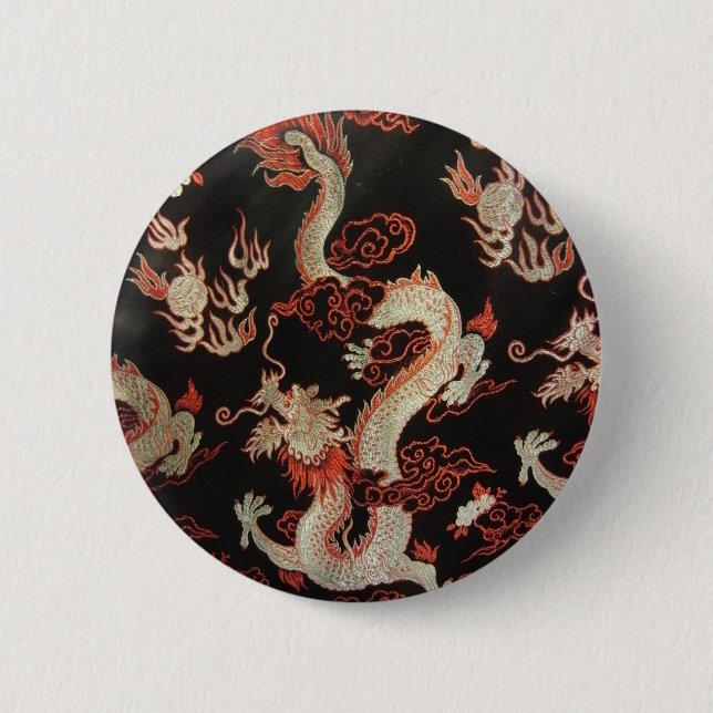 Silver Chinese Dragon Pinback Button (Front)