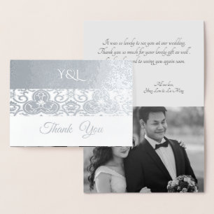 Silver Chinoiserie - wedding Thank you Foil Card