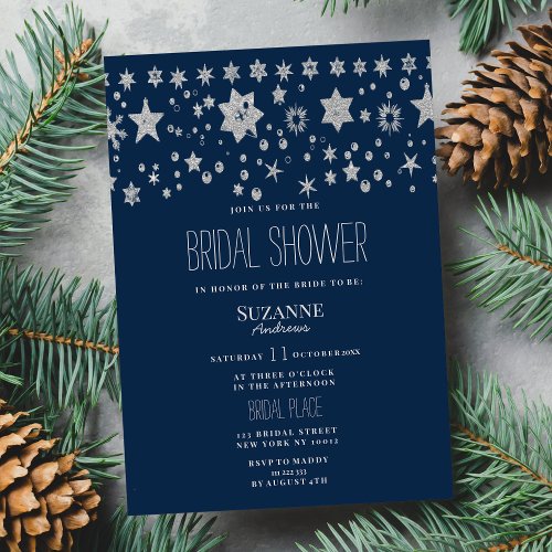 Silver Chirstmas fairy light winter Bridal Shower Invitation