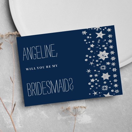 Silver Chirstmas fairy light winter Bridesmaid Invitation