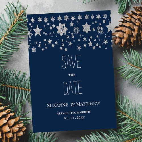 Silver Chirstmas fairy light winter Save the Date Invitation