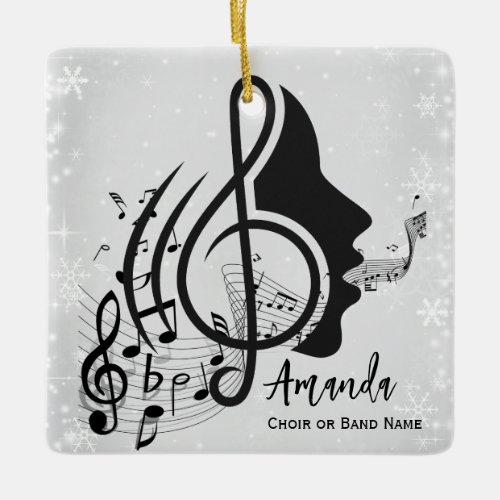 Silver Choir Director Gift Musical Notes Christmas Ceramic Ornament