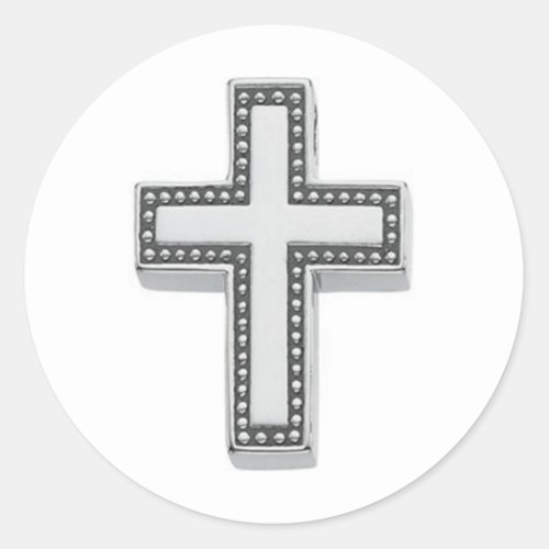 Silver Christian CrossEaster Classic Round Sticker