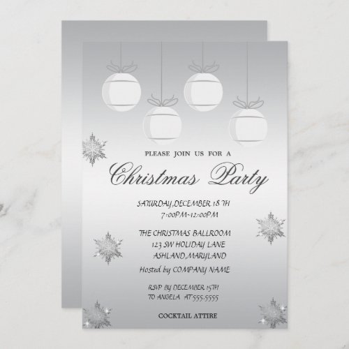 Silver Christmas Ball  Corporate Christmas Party Invitation
