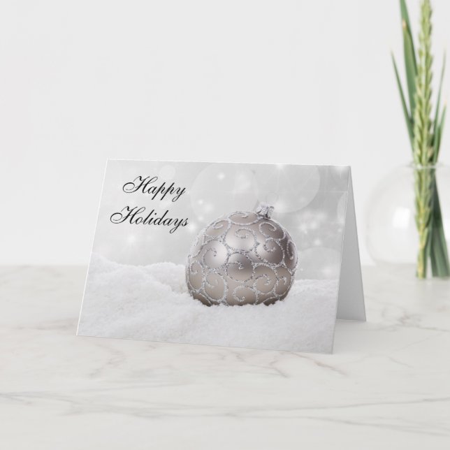 Silver Christmas Ball Ornament Greeting Card (Front)