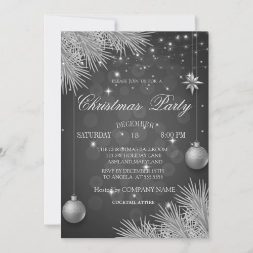 Silver Christmas Balls Branches Christmas Company Invitation