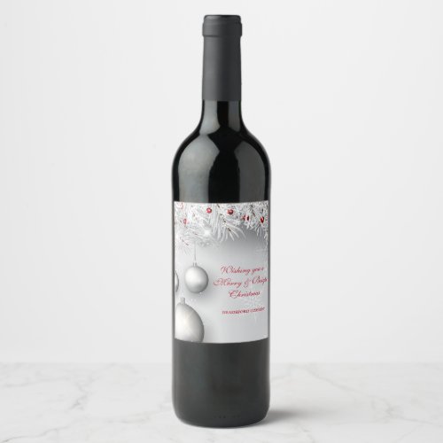 Silver Christmas Balls Branches Christmas Party Wine Label