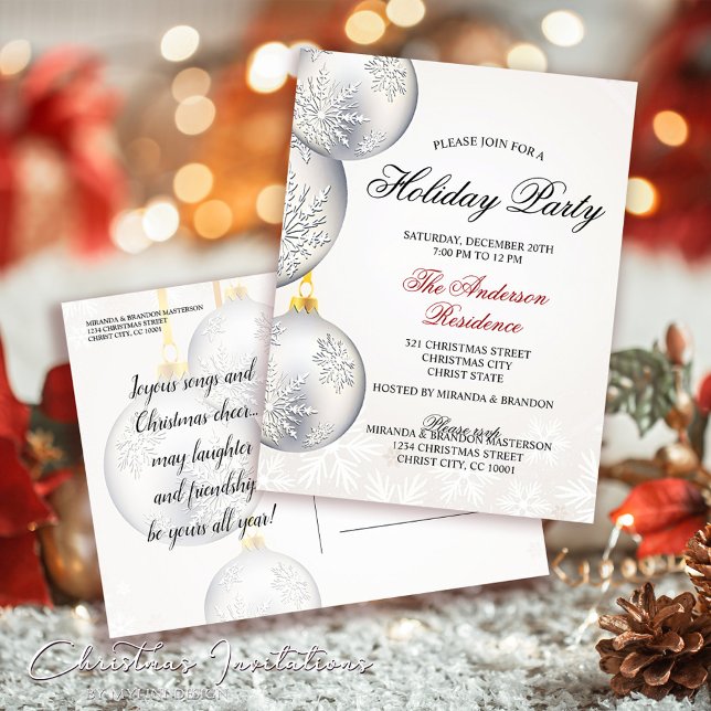 Silver Christmas Balls Christmas Holiday Party Invitation Postcard (Creator Uploaded)
