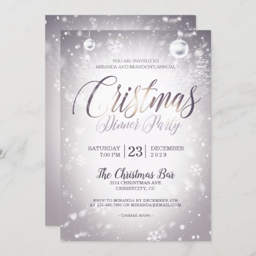 Silver Christmas Baubles Christmas Dinner Party Invitation