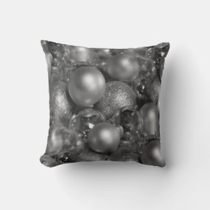 Silver Christmas Baubles Throw Pillow