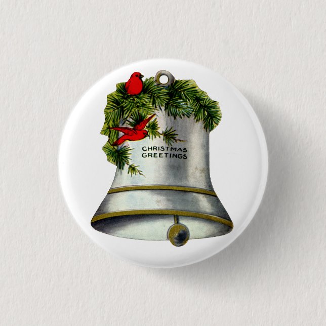 Silver Christmas Bell Pinback Button (Front)