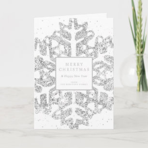 Silver Christmas Glitter Snowflake Corporate Holiday Card