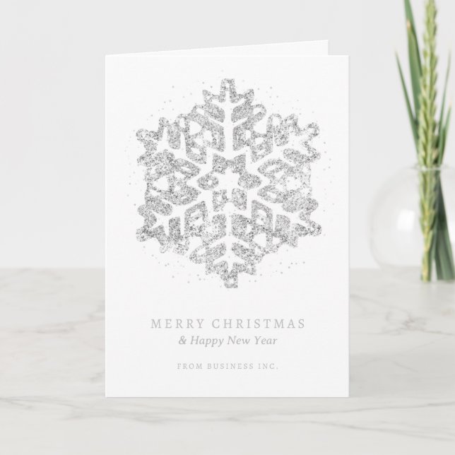 Silver Christmas Glitter Snowflake Corporate  Holiday Card (Front)