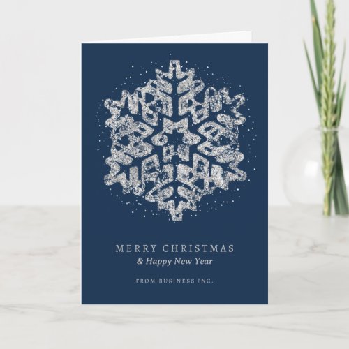 Silver Christmas Glitter Snowflake Corporate Navy Holiday Card
