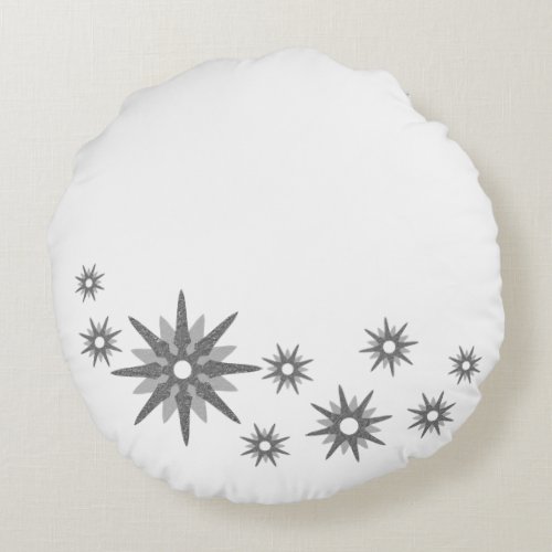 Silver Christmas Glitter Snowflake  Stars Round Pillow