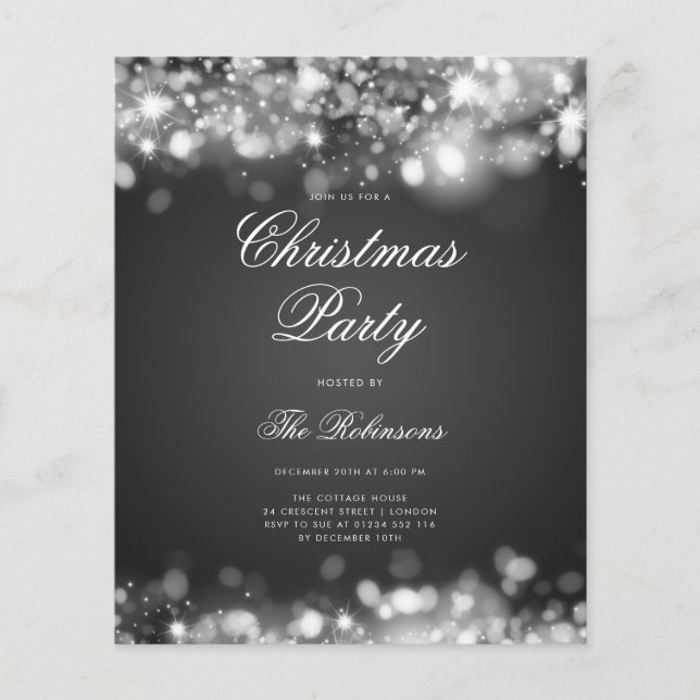 Silver Christmas Lights Invite Program & Menu Flyer (Front)