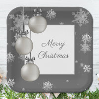 Silver Christmas Ornaments Paper Plate