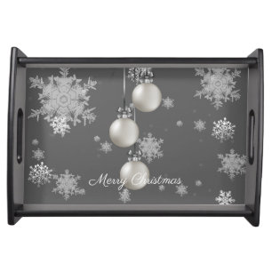 Silver Christmas Ornaments Serving Tray