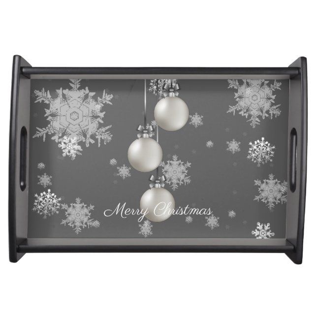 Silver Christmas Ornaments Serving Tray (Front)