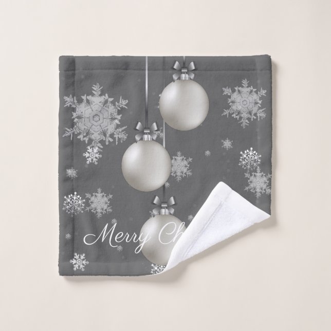 Silver Christmas Ornaments Towel Set (Wash Cloth)