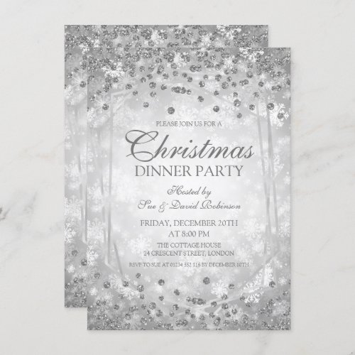 Silver Christmas Party Glitter Winter Glam Invitation