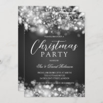 Silver Christmas Party Modern Sparkling Lights Invitation