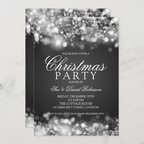 Silver Christmas Party Sparkling Lights Invitation