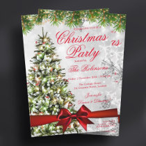 Silver Christmas Party | Xmas Tree Lights & Ribbon Invitation