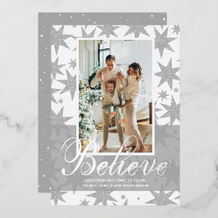 Silver Christmas Photo Believe Foil Holiday Card