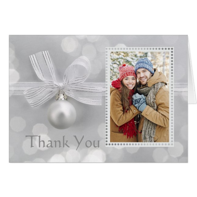 Silver Christmas Photo Wedding Thank You (Front Horizontal)