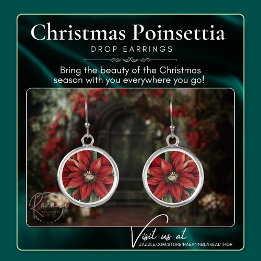 Silver Christmas Poinsettia Drop Earrings
