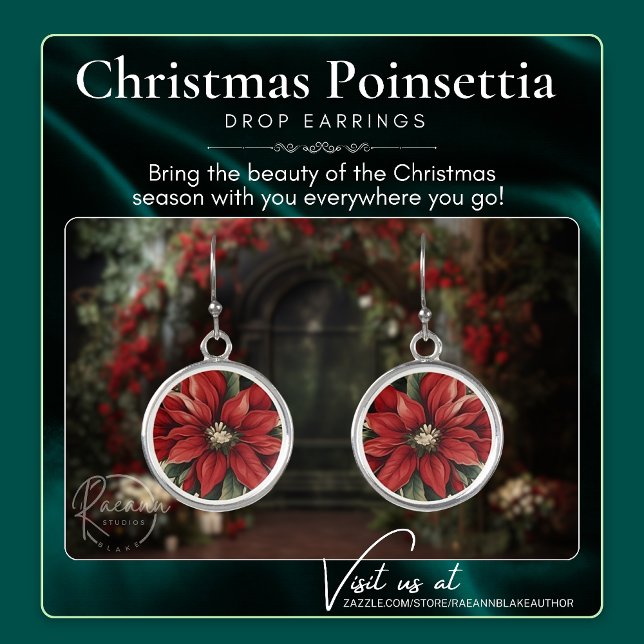 Silver Christmas Poinsettia Drop Earrings (Creator Uploaded)