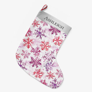 Silver Christmas Purple Red Snowflakes Large Christmas Stocking