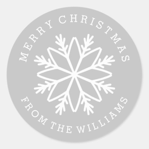 Silver Christmas Snowflake Personalized  color Classic Round Sticker