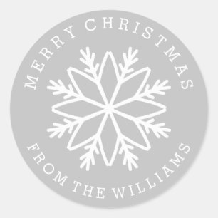 Silver Christmas Snowflake Personalized color Classic Round Sticker