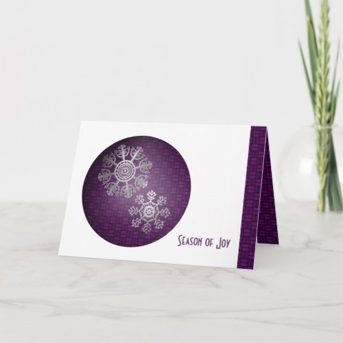 Silver Christmas Snowflakes on Purple Globe Holiday Card