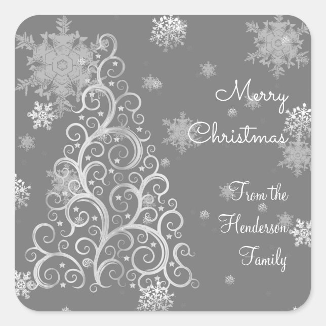 Silver Christmas Tree and Snowflakes Sticker (Front)