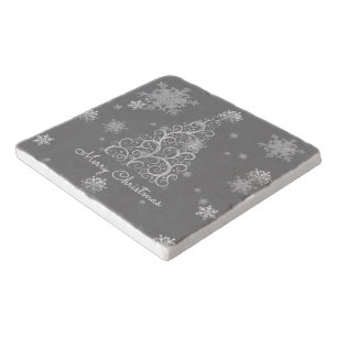 Silver Christmas Tree and Snowflakes Trivet