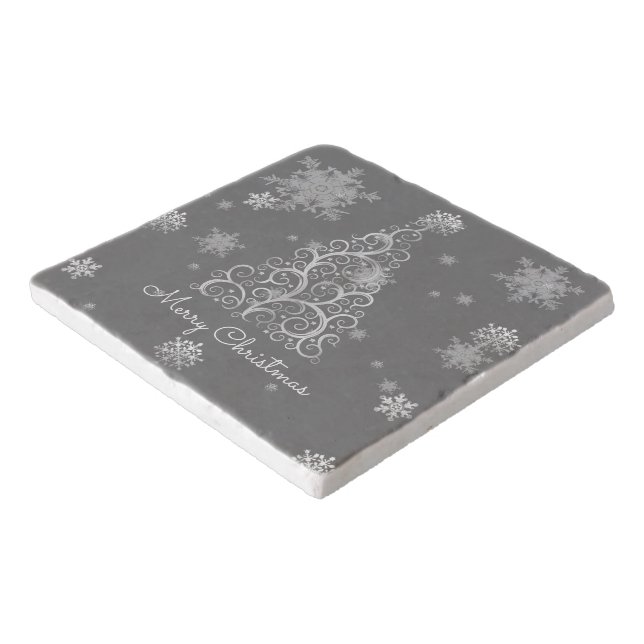 Silver Christmas Tree and Snowflakes Trivet (Corner)