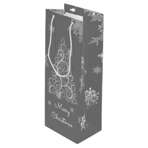 Silver Christmas Tree and Snowflakes Wine Gift Bag