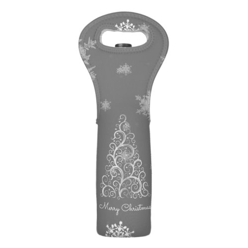 Silver Christmas Tree and Snowflakes Wine Tote