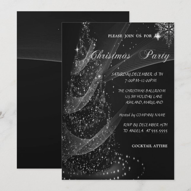 Silver  Christmas Tree, Corporate Christmas Party Invitation (Front/Back)