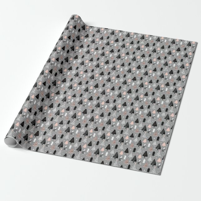 Silver Christmas Tree Pattern Wrapping Paper (Unrolled)