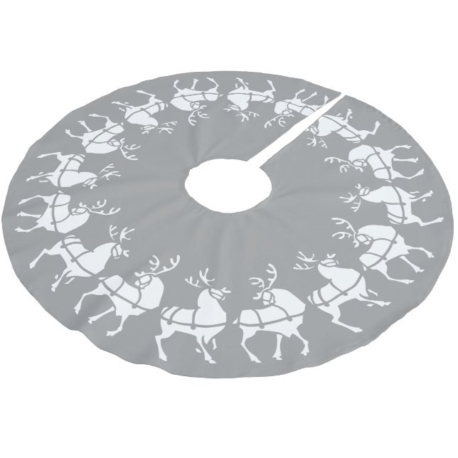 Silver Christmas Tree Skirt Holiday Reindeer Decor (Angled)