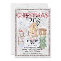 Silver Christmas Watercolor Winter Rats Skating Invitation