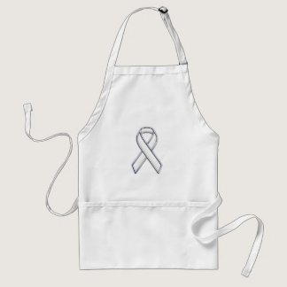 Silver Chrome Belted White Ribbon Awareness Adult Apron