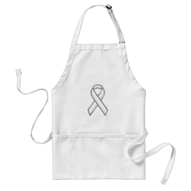 Silver Chrome Belted White Ribbon Awareness Adult Apron (Front)